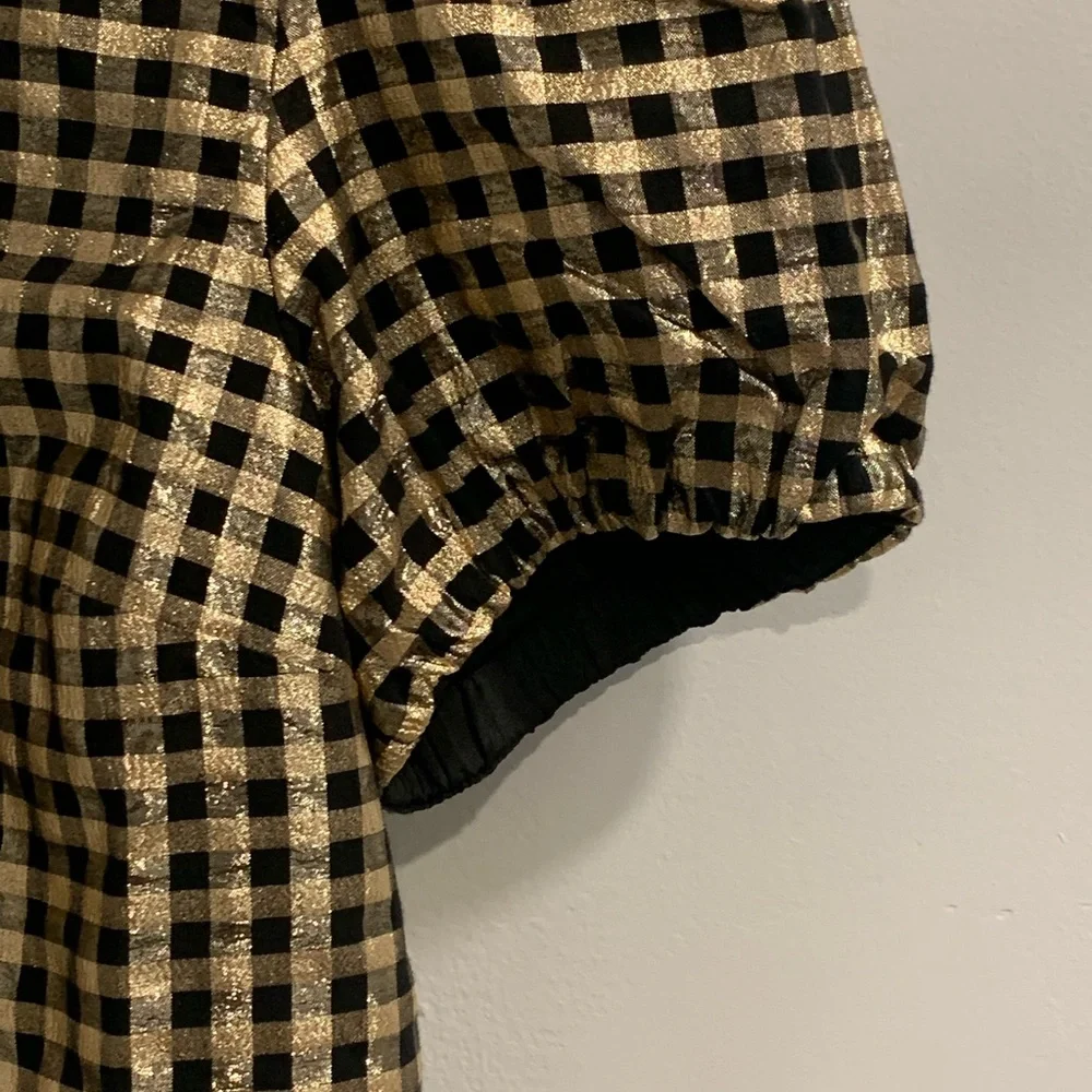 J. Crew Black and Gold Checkered Blouse